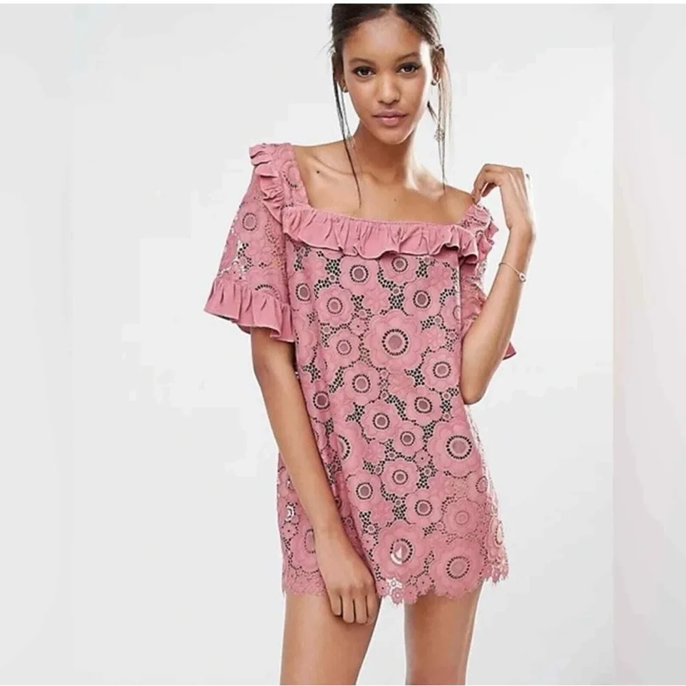 For Love & Lemons Sonya Lace Babydoll Mini Dress Floral Pink Size S Tie Back - Picture 1 of 13